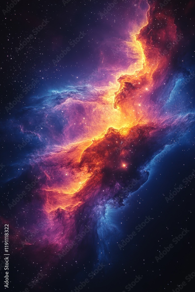 Fototapeta premium Cosmic nebula, vibrant colors, stellar dust.