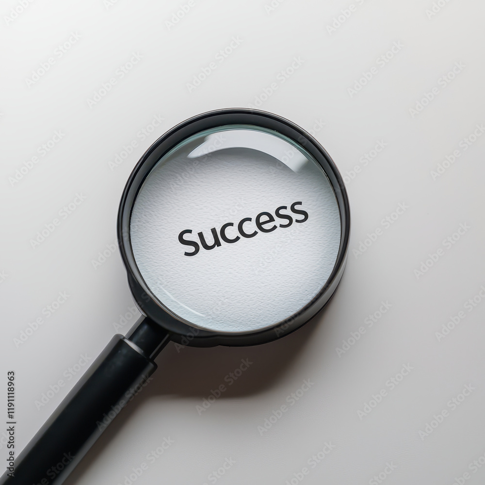 Concept of life goals, learning success. A magnifying glass focuses on the word Concept of life goals, learning success. A magnifying glass focuses on the word