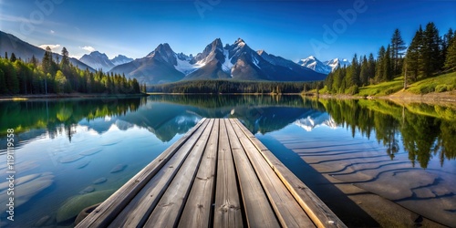 Serene Boardwalk Mountain Landscape Pathway Leading into a Tranquil Landscape – Perfect for Travel, Adventure, and Outdoor Design Projects