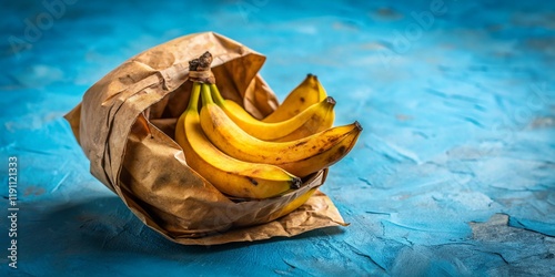 Ugly Bananas Zero Waste: Eco-Friendly Produce in Paper Bag on Blue photo