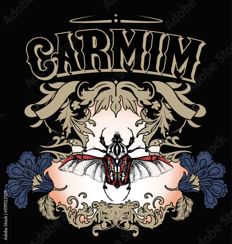 escarabajo carmim con ornamentaciones sobre fondo negro