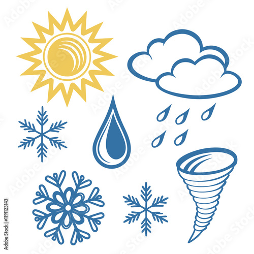 weather icons sun clouds raindrops snowflakes