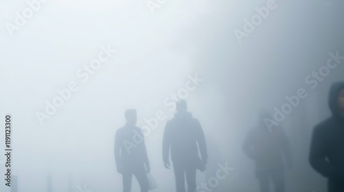 Candid street photography thick foggy surroundings abstract backgrounds with minimal elements low visibility thick fog urban scenes spontaneous candid moments