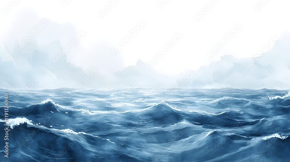 Misty Mountains and a Turbulent Ocean Scene Misty Mountains and a Turbulent Ocean Scene