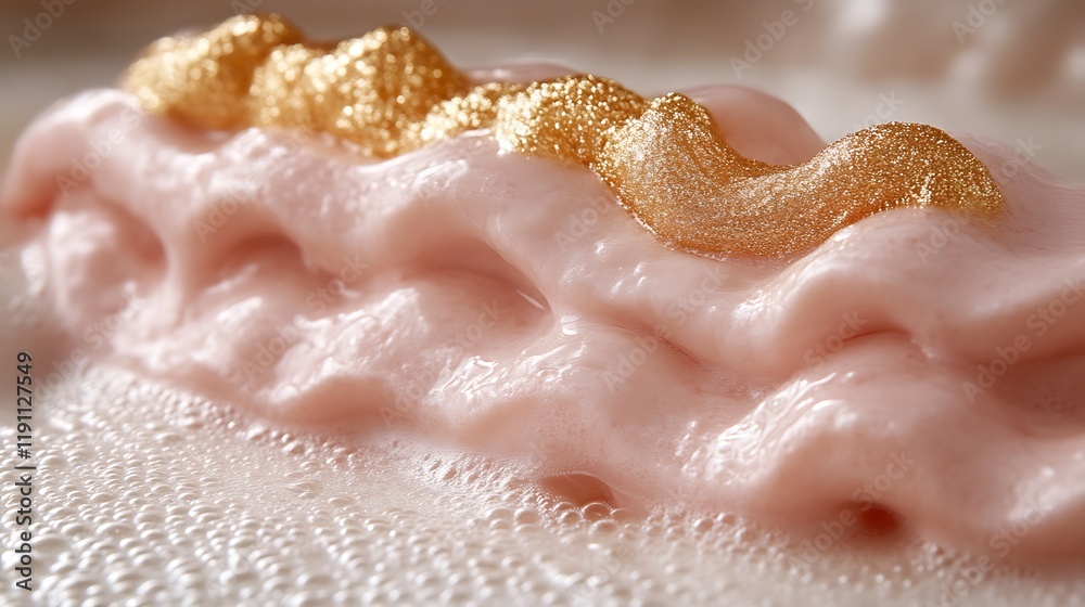 Obraz premium Pink cream texture with gold glitter accents