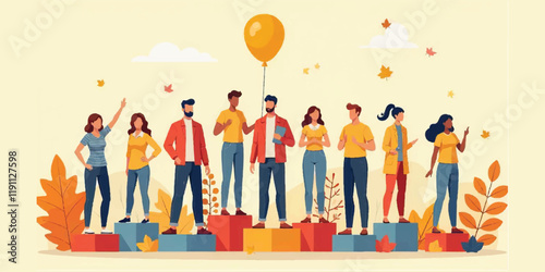 Inspiration people group with ideas. Insight and creative solution. Vector illustration