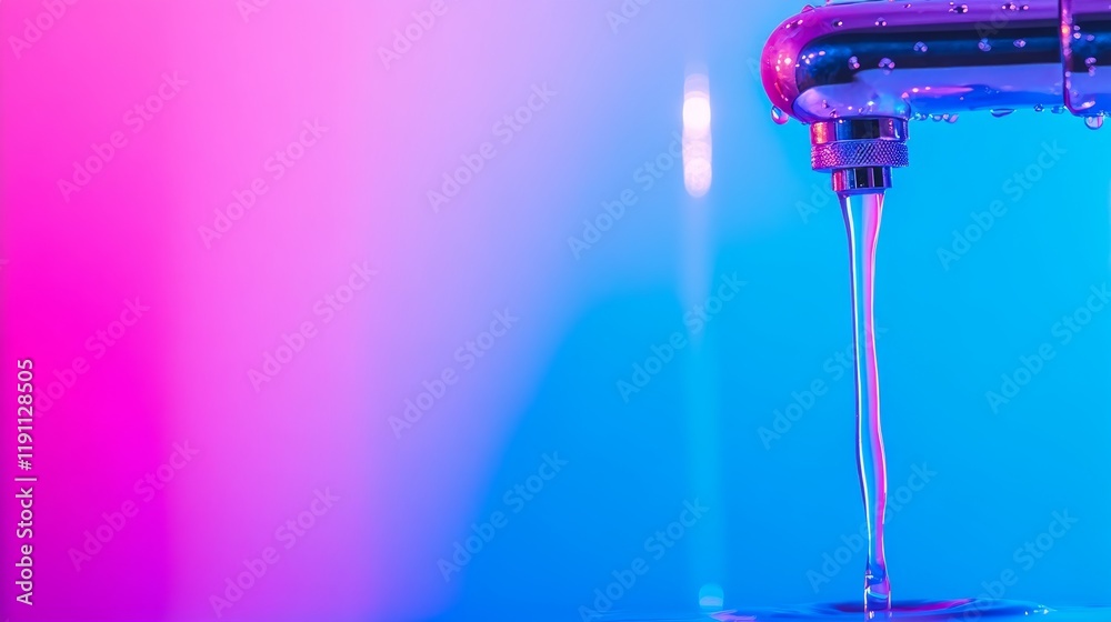 Fototapeta premium A close-up of a faucet with colorful lighting, showcasing flowing water.