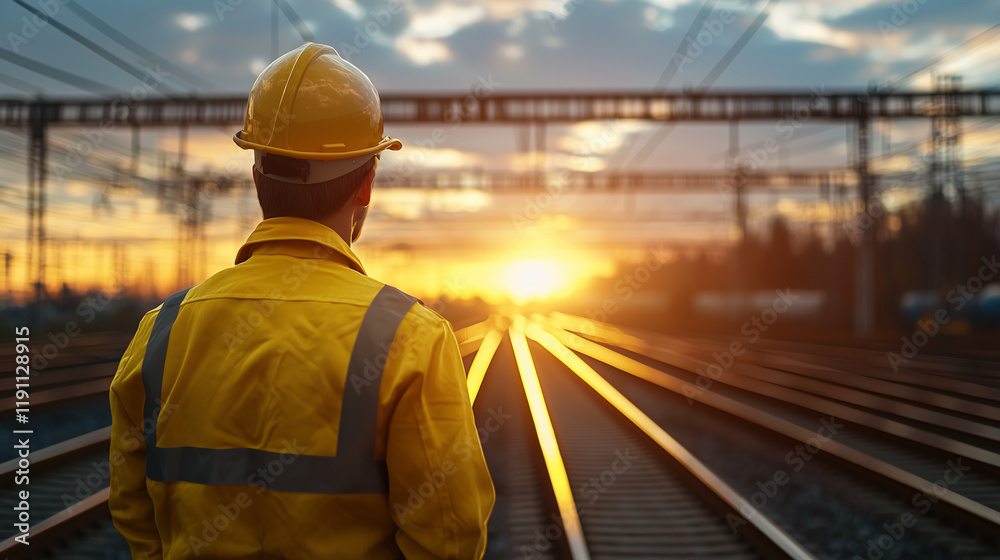 A worker wearing a hardhat on a construction site, building a bridge under a clear sky A worker wearing a hardhat on a construction site, building a bridge under a clear sky