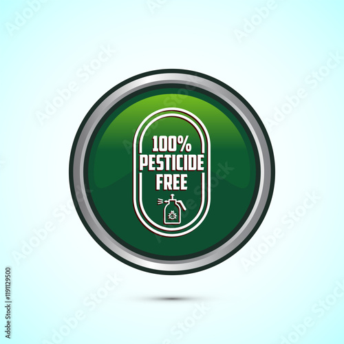 Pesticide free icon design illustration. Certified natural product sticker symbol illustration. Green color round button design