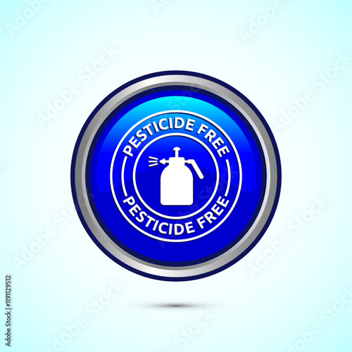 Pesticide free icon design illustration. Certified natural product sticker symbol illustration. Blue color round button design