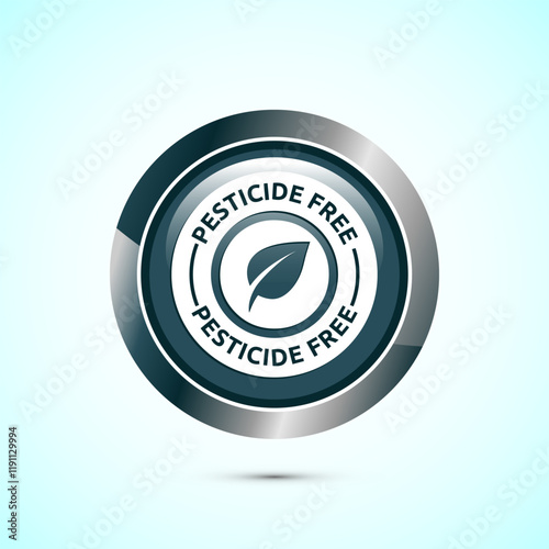Pesticide free icon design illustration. Certified natural product sticker symbol illustration. Gray color round button design