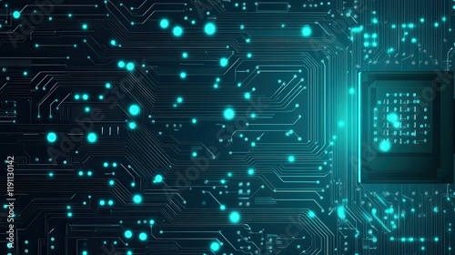 Wallpaper Mural Brightly glowing AI chip on light circuit board on technology blue background. CPU processor or semiconductor on tech bg. Computer microchip on motherboard. Abstract digital vector illustration. Torontodigital.ca