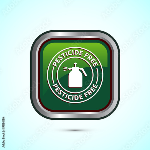 Pesticide free icon design illustration. Certified natural product sticker symbol illustration. Green color square button design