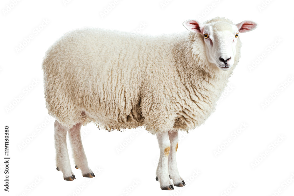 White Sheep with Thick Wool in the Countryside White Sheep with Thick Wool in the Countryside