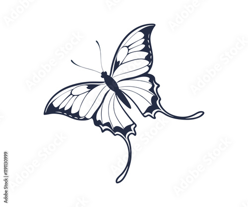 Black Swallowtail butterfly silhouette vector illustrations on a white background.