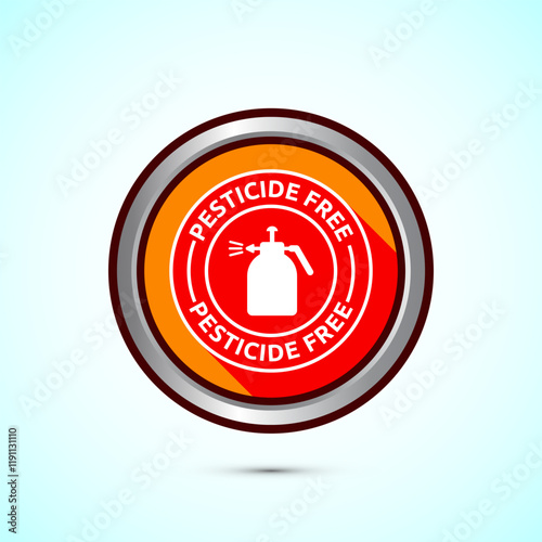 Pesticide free icon design illustration. Certified natural product sticker symbol illustration. Orange shadow button design