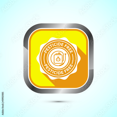 Pesticide free icon design illustration. Certified natural product sticker symbol illustration. Yellow shadow button design