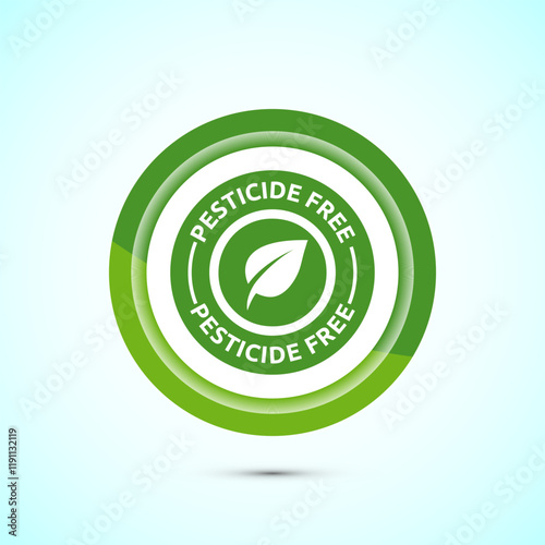 Pesticide free icon design illustration. Certified natural product sticker symbol illustration. Green color button design