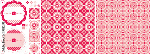 シームレスパターンテクスチャーと装飾図案デザイン「桃色紫陽花柄」ショッキングピンクカラー（Seamless pattern texture and decorative design "Pink hydrangea pattern" Shocking pink color.）