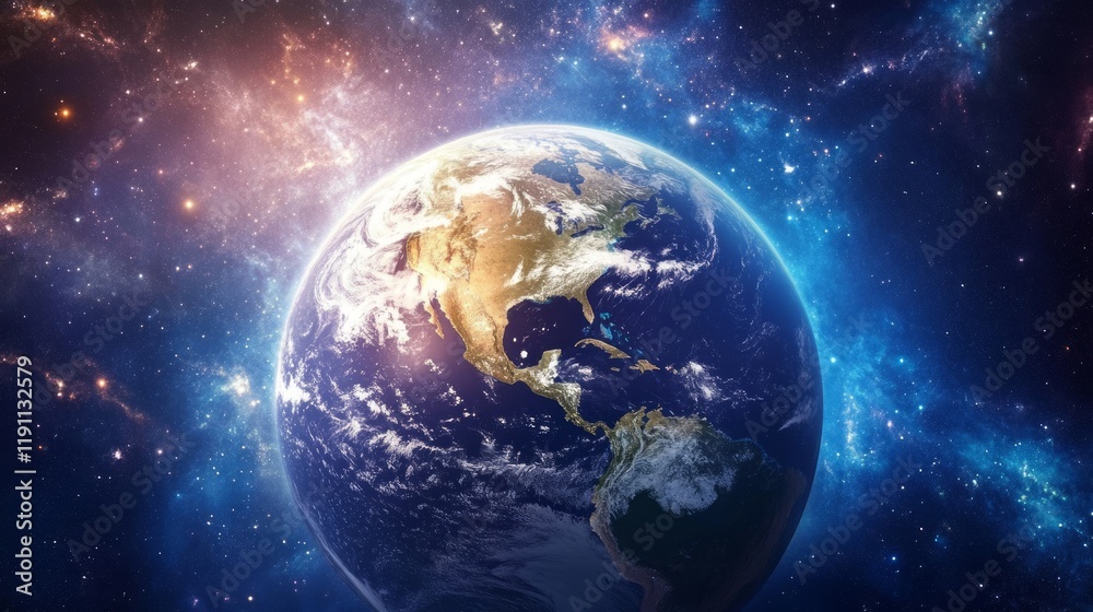 Fototapeta premium Earth, space, nebula, cosmos, night, planet, universe, background, wallpaper, science