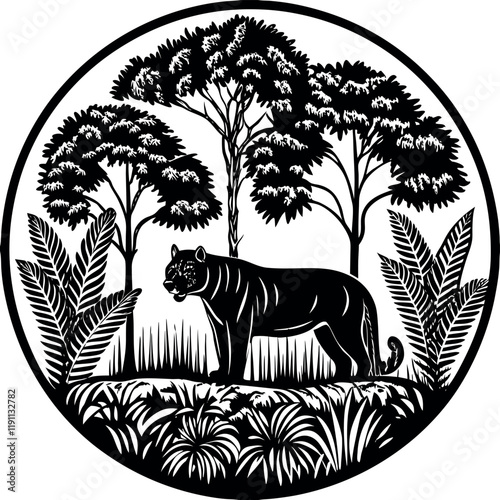 tiger  walking in the jungle and found for something 