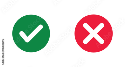 green tick mark. red cross mark icons. yes and no buttons. do and don't button. checkmark and crossmark button. vector illustration on transparent background photo