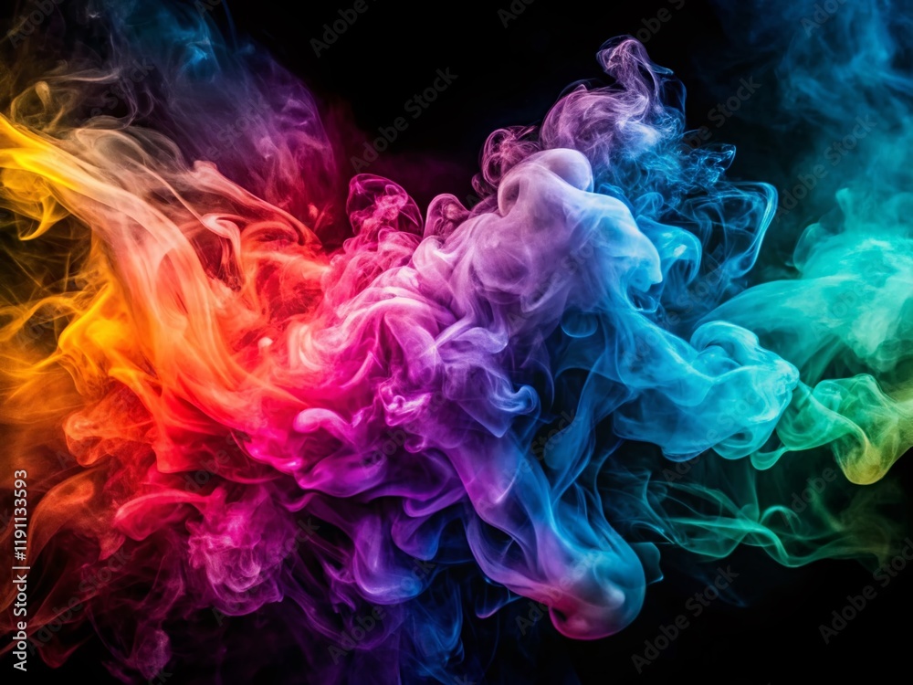 Fototapeta premium Vibrant Colorful Smoke Swirls on Dark Background - Abstract Art Stock Photo