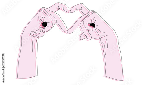 Hands forming a heart. Single lines, double drawing, 3D glasses effect. Z heart. 
