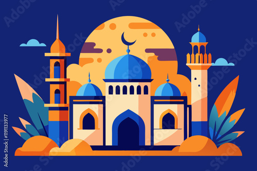 illustration of mosque in night