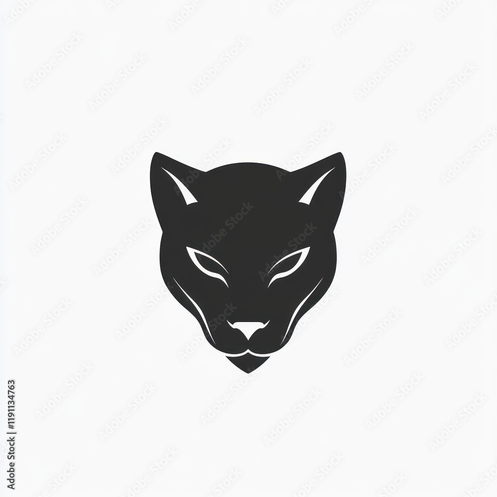 Obraz premium Black cat head logo design, isolated, minimalist, white background, branding