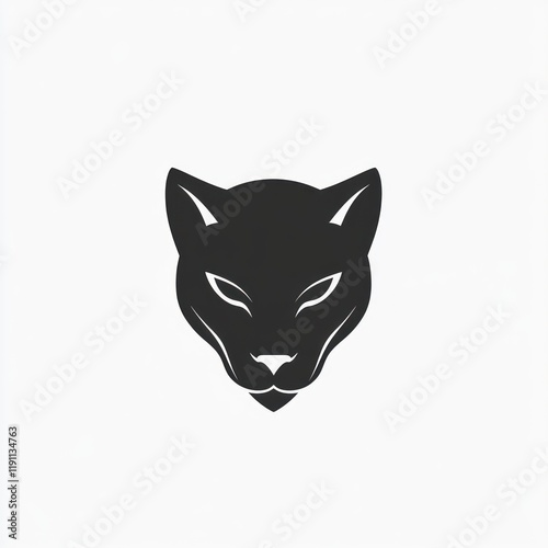 Black cat head logo design, isolated, minimalist, white background, branding photo