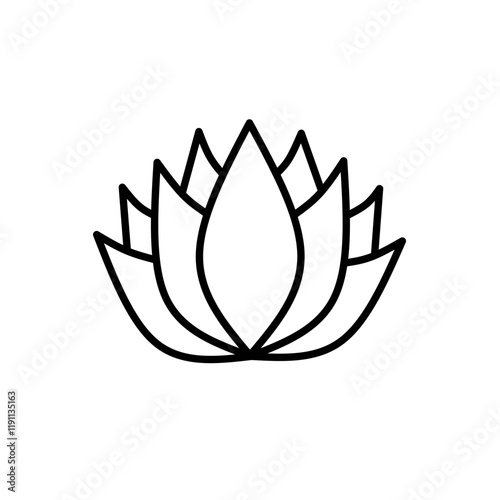 Vector water lotus flower icon. Lotus symbol of yoga, flower of well-being and healthy lifestyle, elegant blooming.