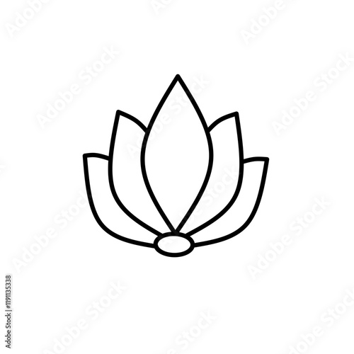 Vector water lotus flower icon. Lotus symbol of yoga, flower of well-being and healthy lifestyle, elegant blooming.