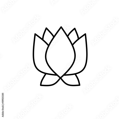 Vector water lotus flower icon. Lotus symbol of yoga, flower of well-being and healthy lifestyle, elegant blooming.