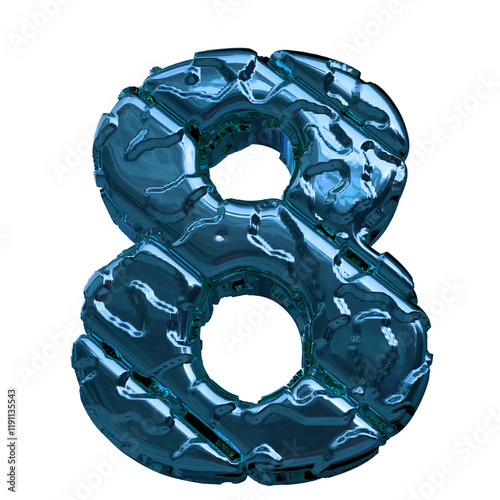Symbol made of blue diagonal unpolished blocks. bottom view. number 8