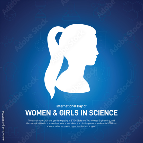 international day of women and girls in science creative banner, poster, social media post, postcard, background, backdrop, template, flyer design etc.