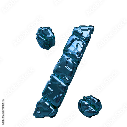 Symbol made of blue diagonal unpolished blocks. bottom view.