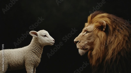 Lion and Lamb Profile Isolated on Black Background – AI Generated