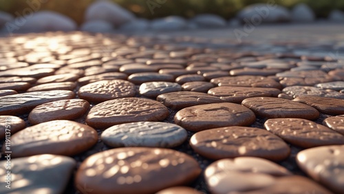 Close-Up of Brown Pebble Stone Paving with Natural Texture