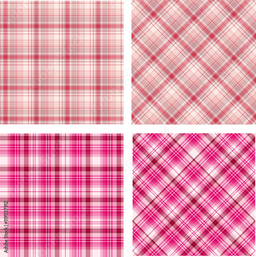 Collection with seamless pattern with pink colors for plaid, fabric, textile, clothes, tablecloth and other things. Vector image.