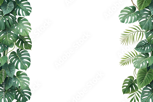 Elegant Vertical Border with Monstera and Philodendron Leaves – Perfect for Design and Decoration on Transparent Background