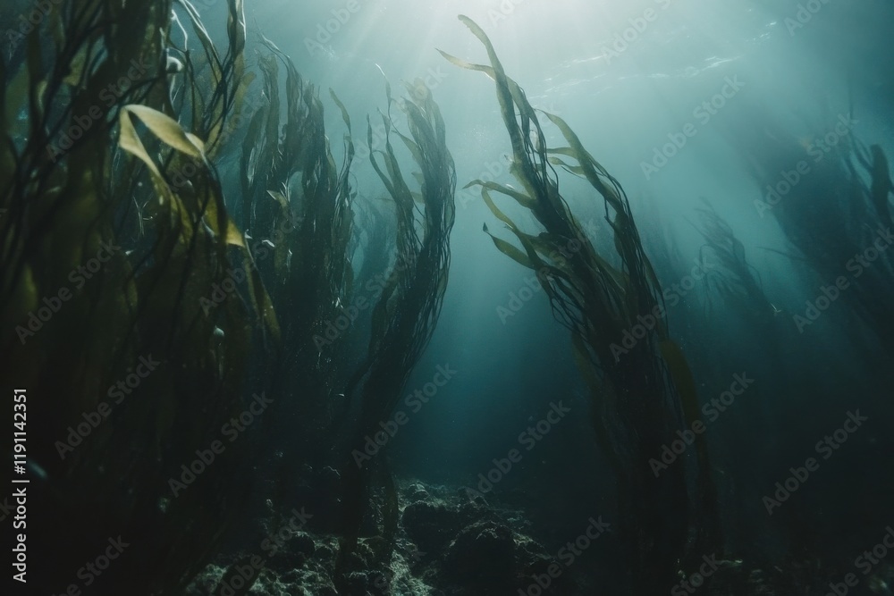 Fototapeta premium Vivid DSLR photo of rich kelp forest underwater ecosystem