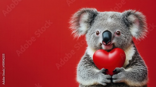 cute koala holding a red heart on valentine's day card photo