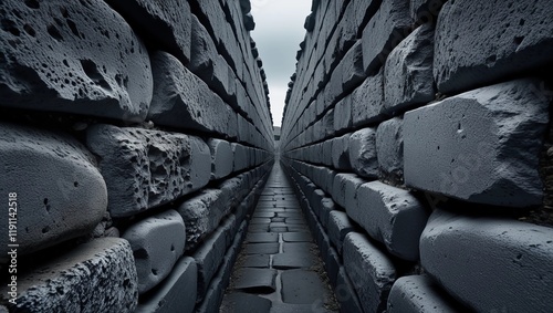 Close-Up of an Aged Grey Stone Wall with Textured Surface