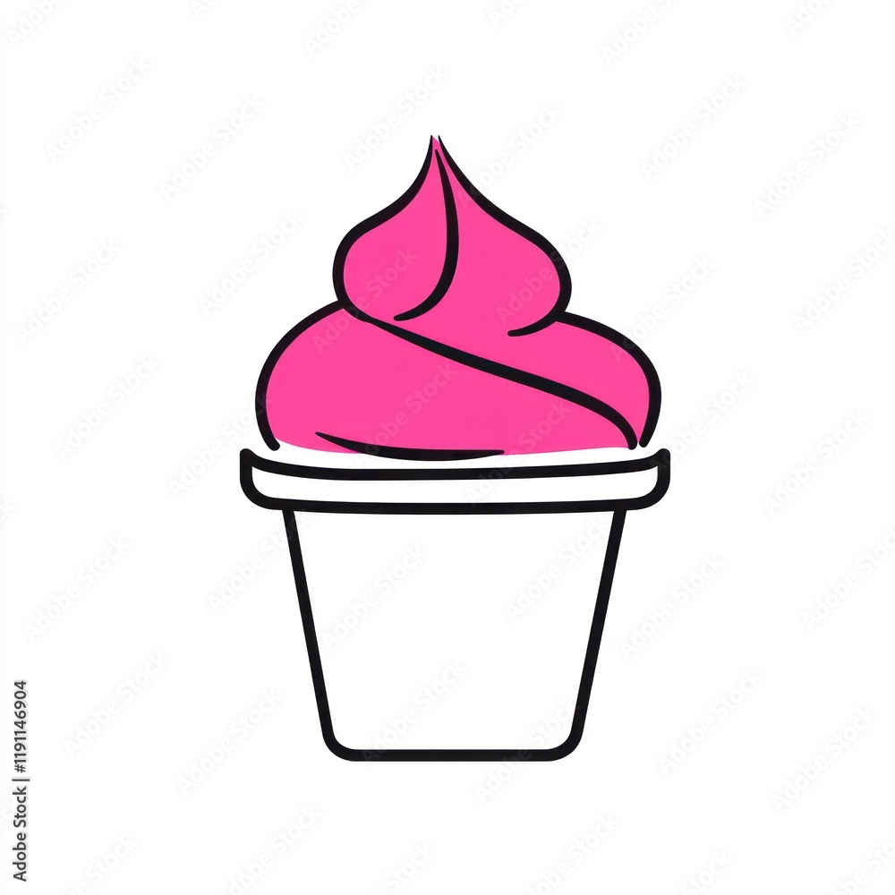 Pink frozen yogurt cup, dessert, simple drawing, white background, menu icon Pink frozen yogurt cup, dessert, simple drawing, white background, menu icon