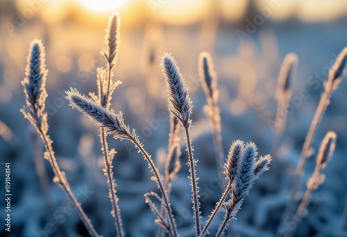 Frosted grass at sunrise photo