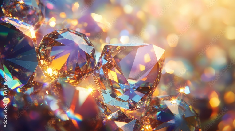 Sparkling crystal facets with beautiful prismatic light reflections Sparkling crystal facets with beautiful prismatic light reflections