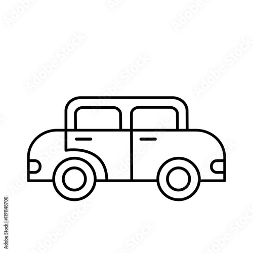 Cute car, black and white kawaii illustration, coloring page.