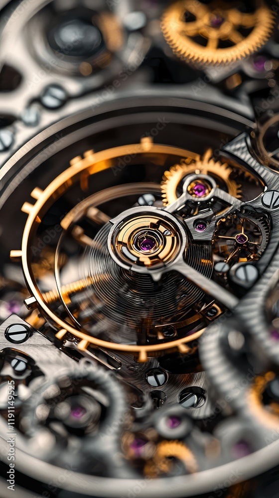 Intricate Close-Up of Clock Mechanism with Gears and Jewels Intricate Close-Up of Clock Mechanism with Gears and Jewels