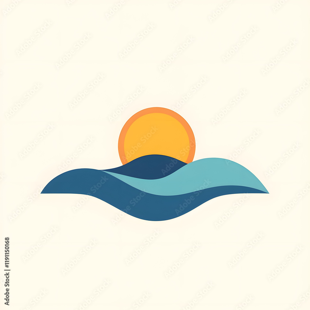Flat Vector Design of Layered Waves and Circular Sun Flat Vector Design of Layered Waves and Circular Sun